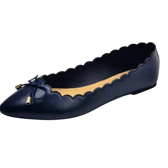 Kate Spade Scalloped Navy Blue Leather Block Heels With Bow Detail For Women Siz - Picture 3 of 10